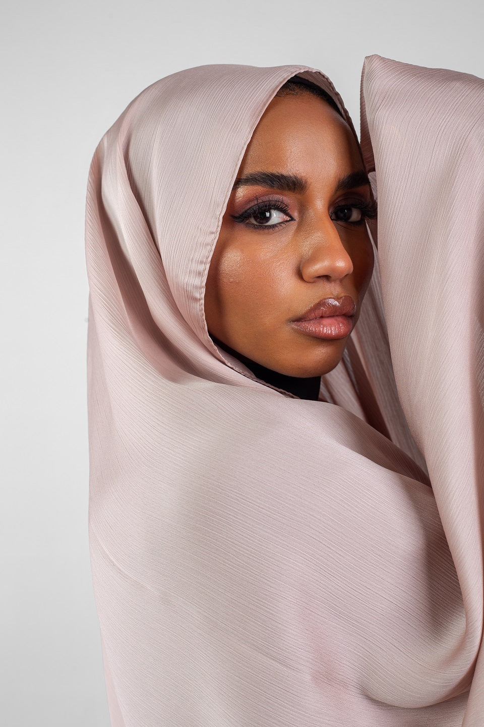 Crinkle Silk Satin Hijab- Pale Pink