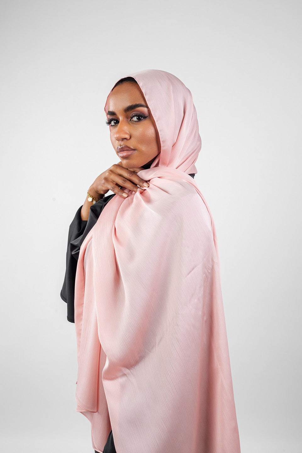 Crinkle Silk Satin Hijab-Rose