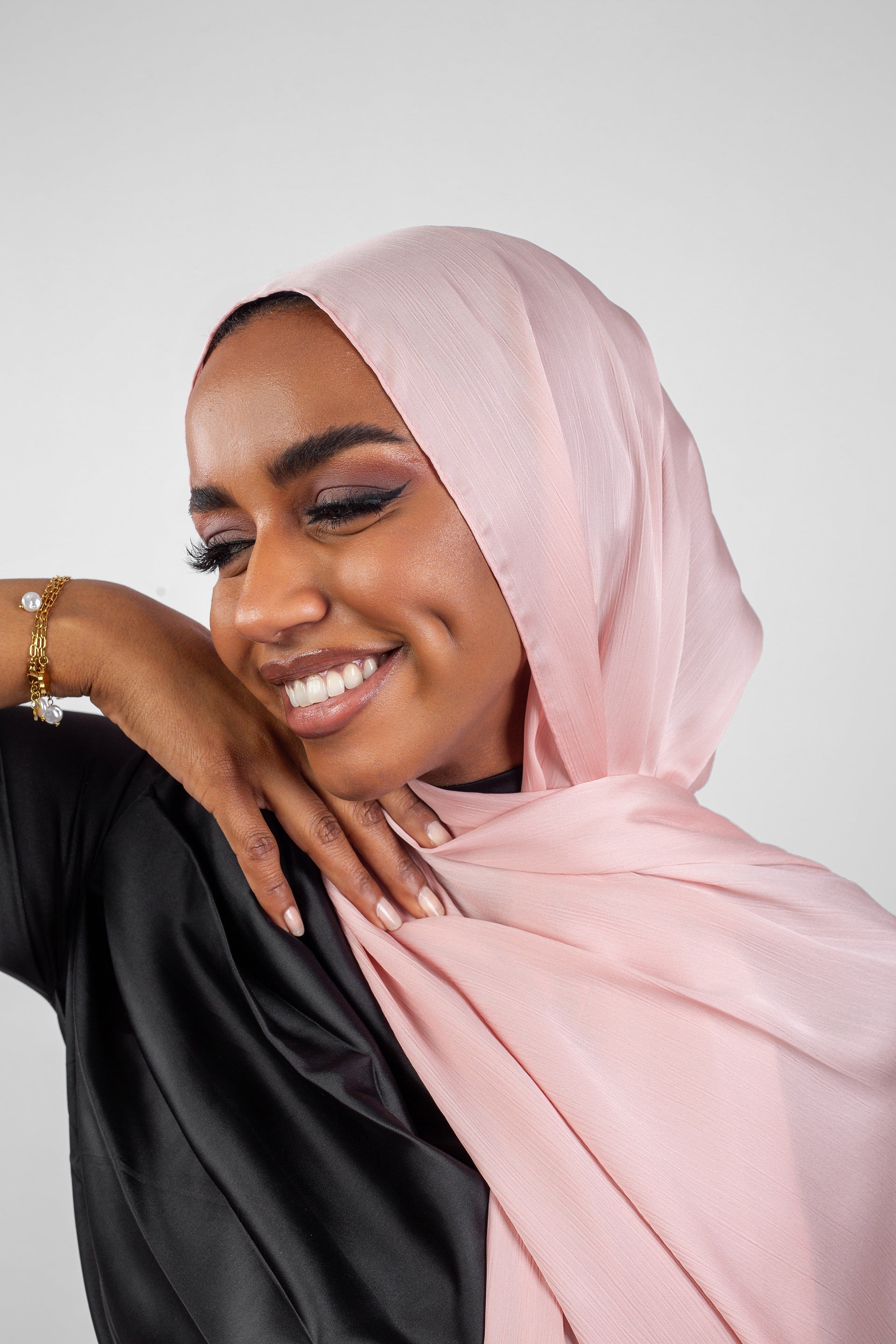 Crinkle Silk Satin Hijab-Rose