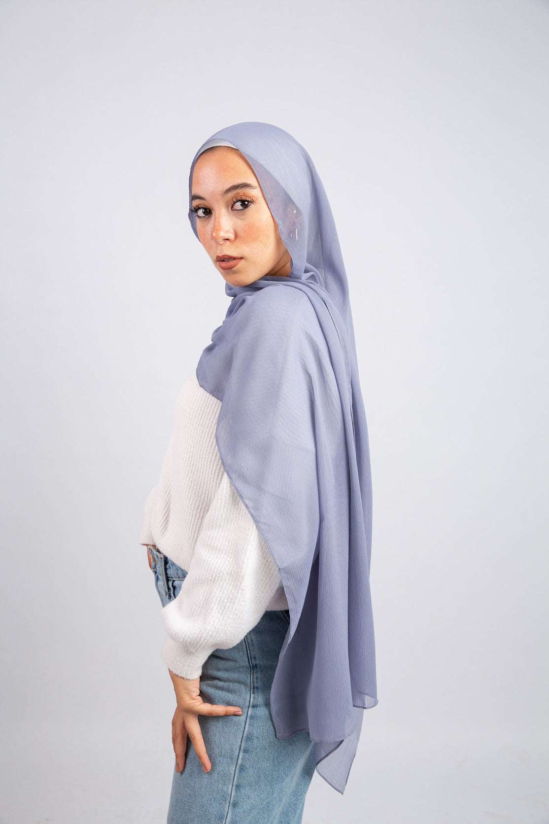 Crinkle Chiffon Hijab - Steel Blue