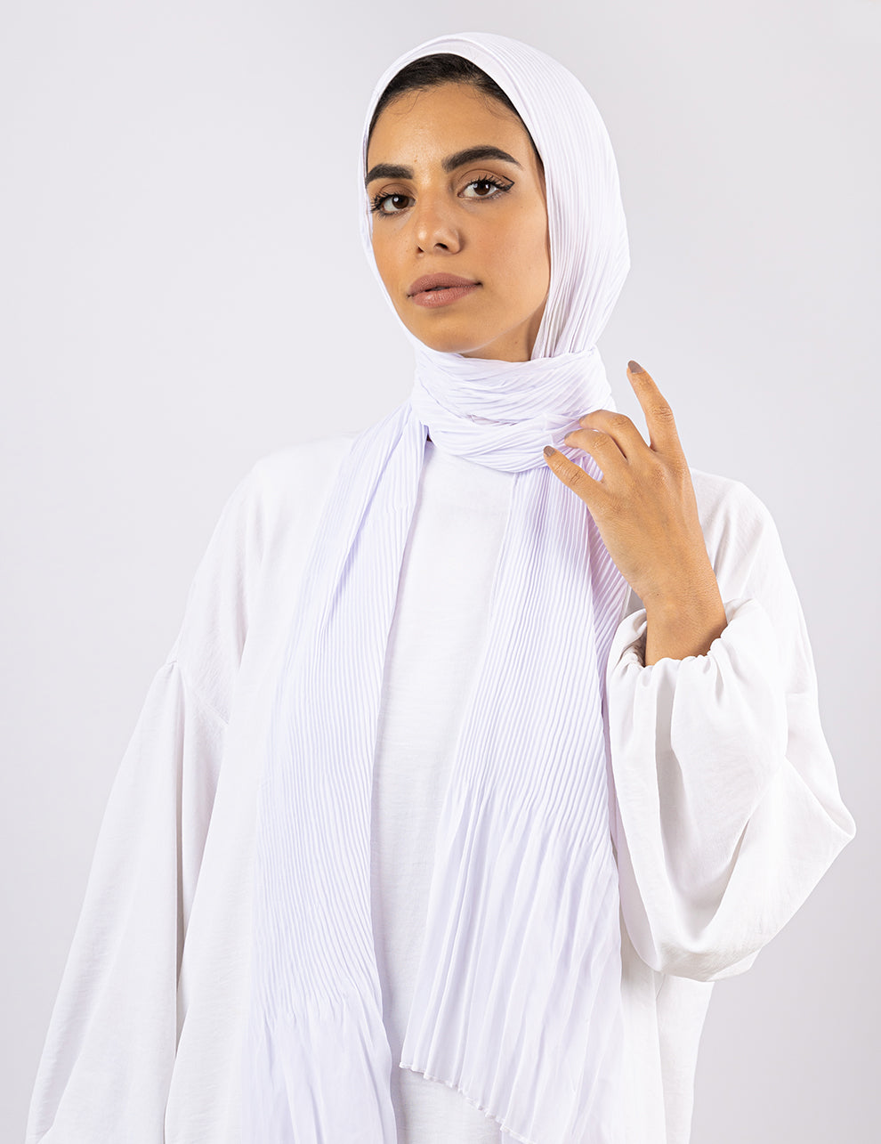 Cascade Pleat Hijab - White - Le Voile Americas