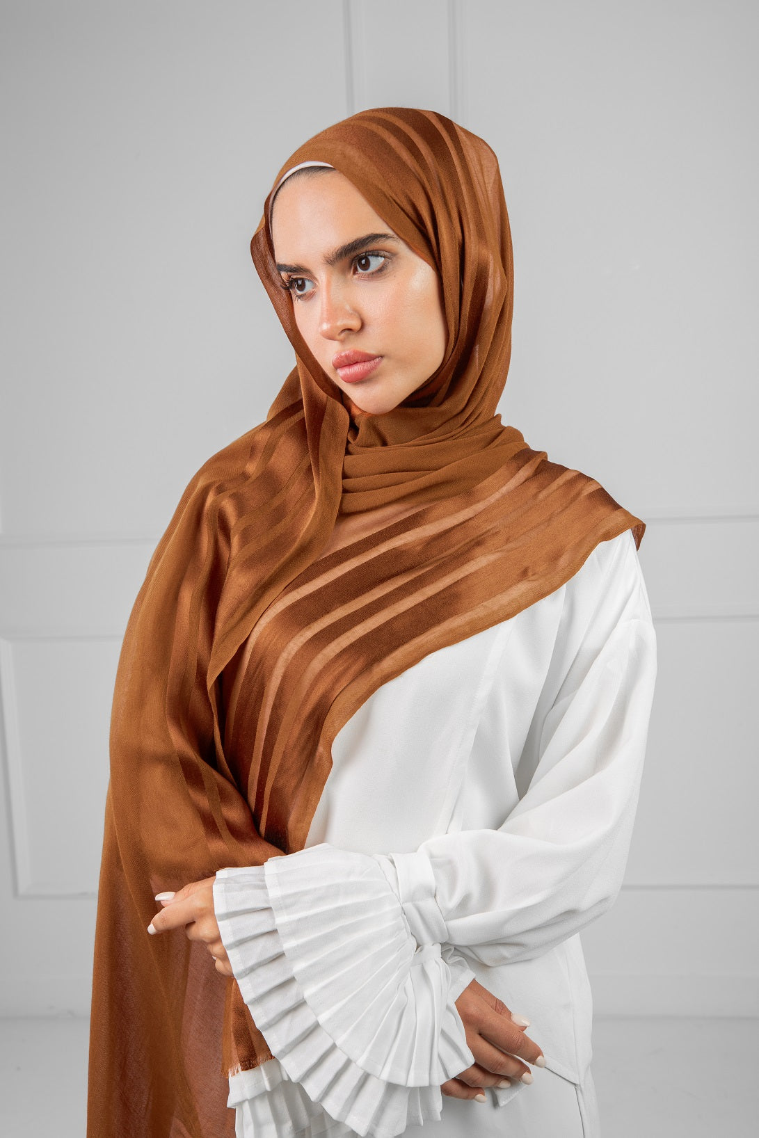 Satin striped Modal - Cinnamon Brown