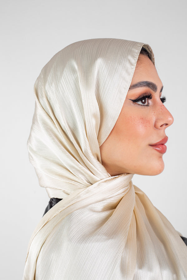 Crinkle Silk Satin Hijab-Pearl