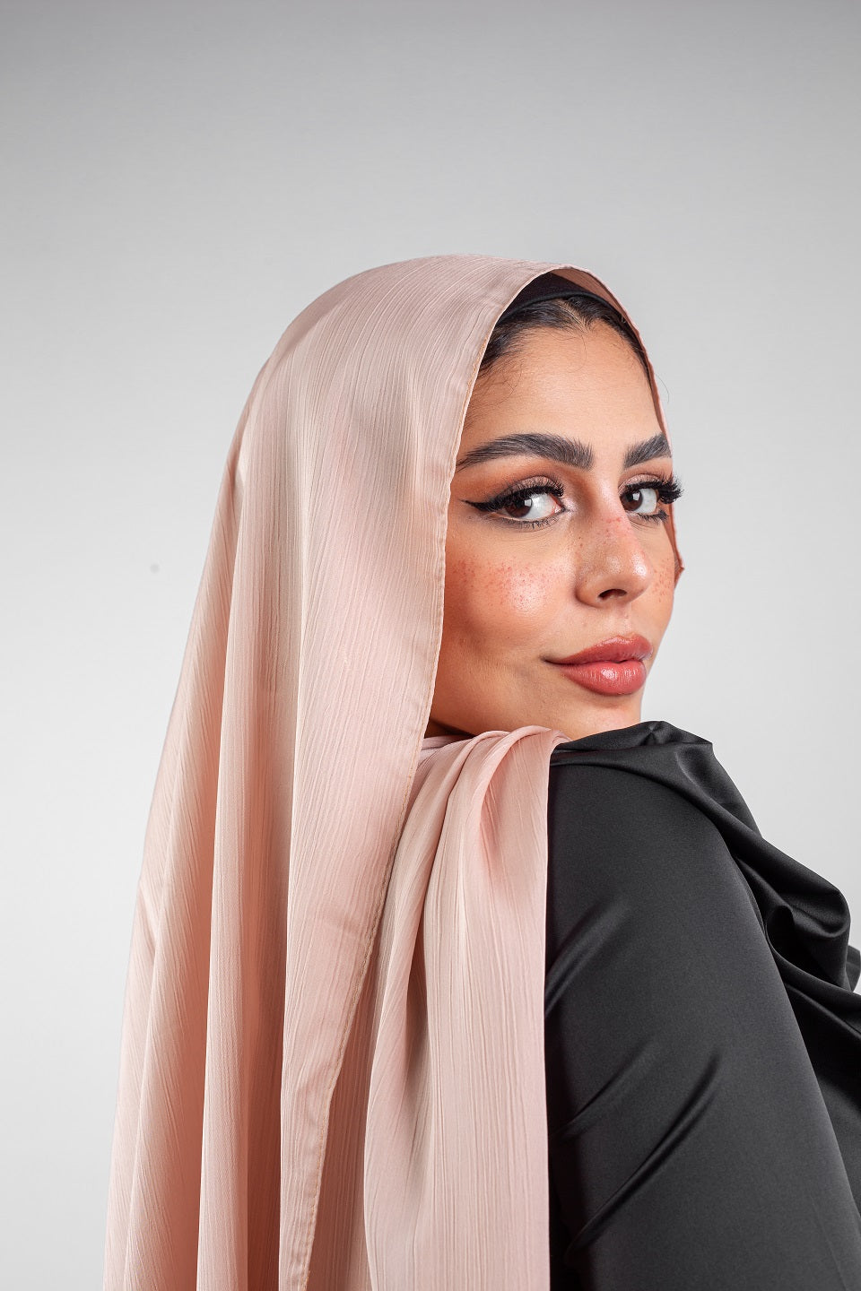 Crinkle Silk Satin Hijab-Misty Rose