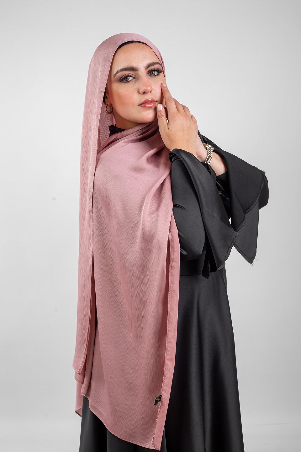 Crinkle Silk Satin Hijab-Pale Pink