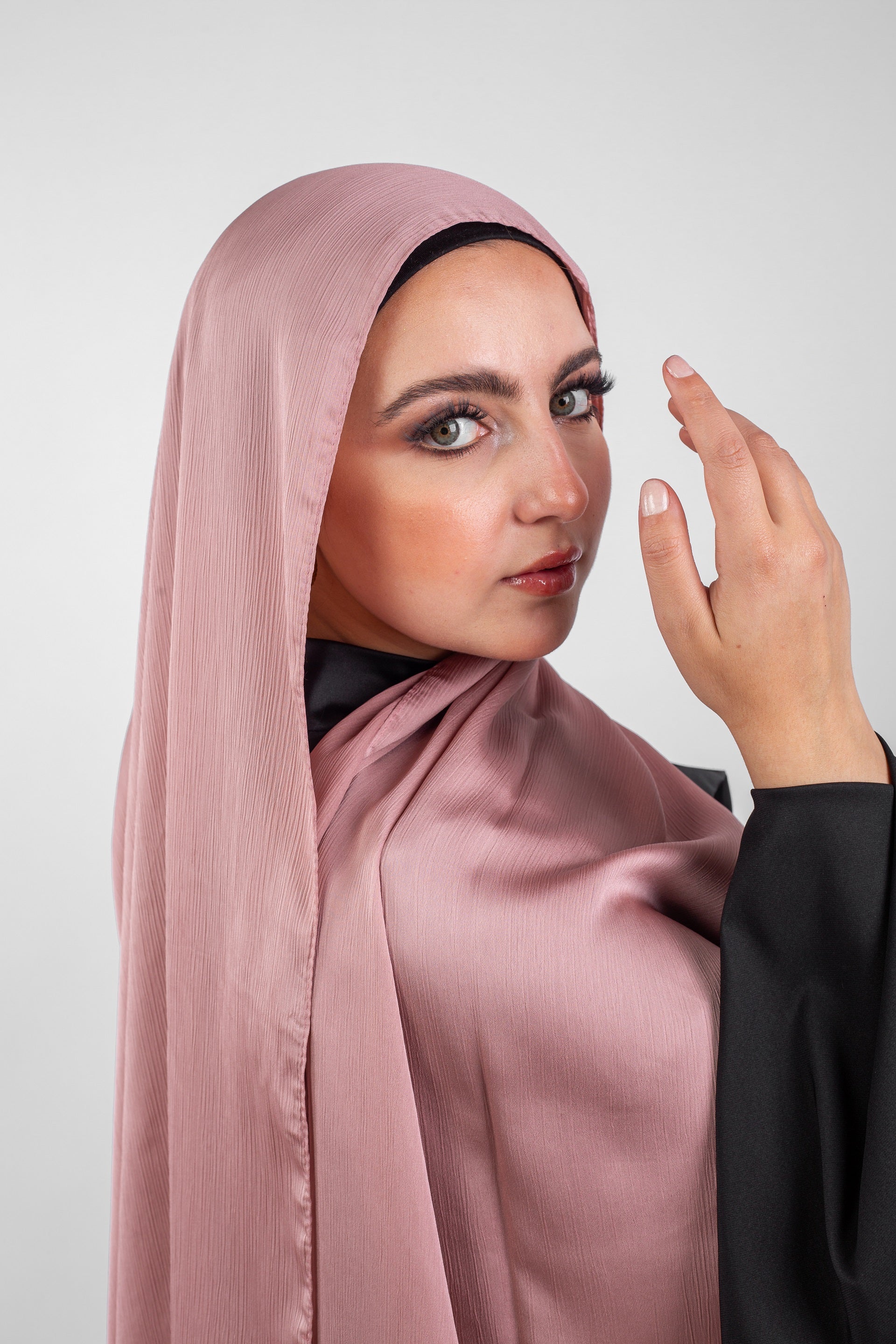 Crinkle Silk Satin Hijab-Pale Pink