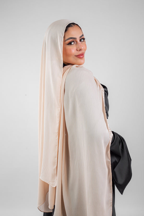 Crinkle Silk Satin Hijab-Cream