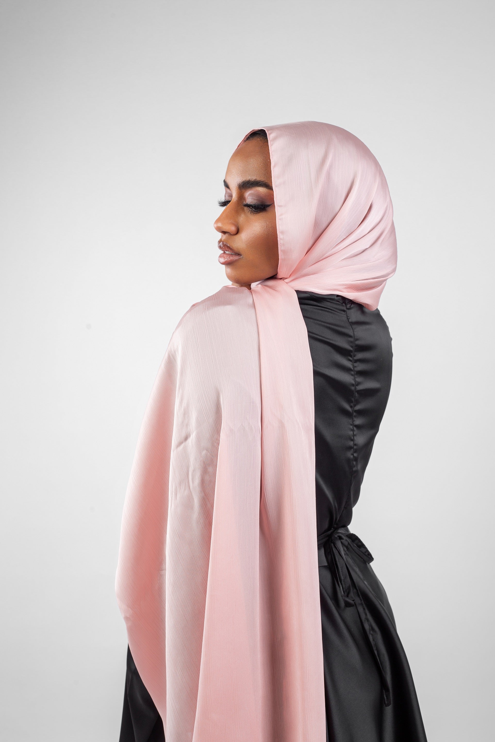 Crinkle Silk Satin Hijab-Rose