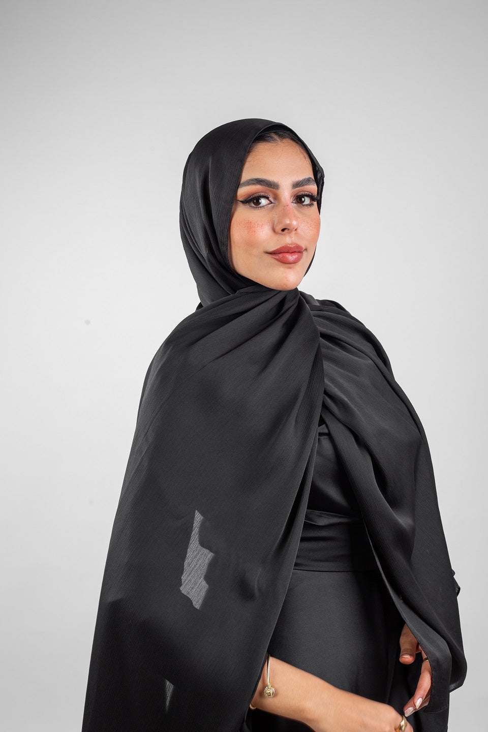 Crinkle Silk Satin Hijab-Black