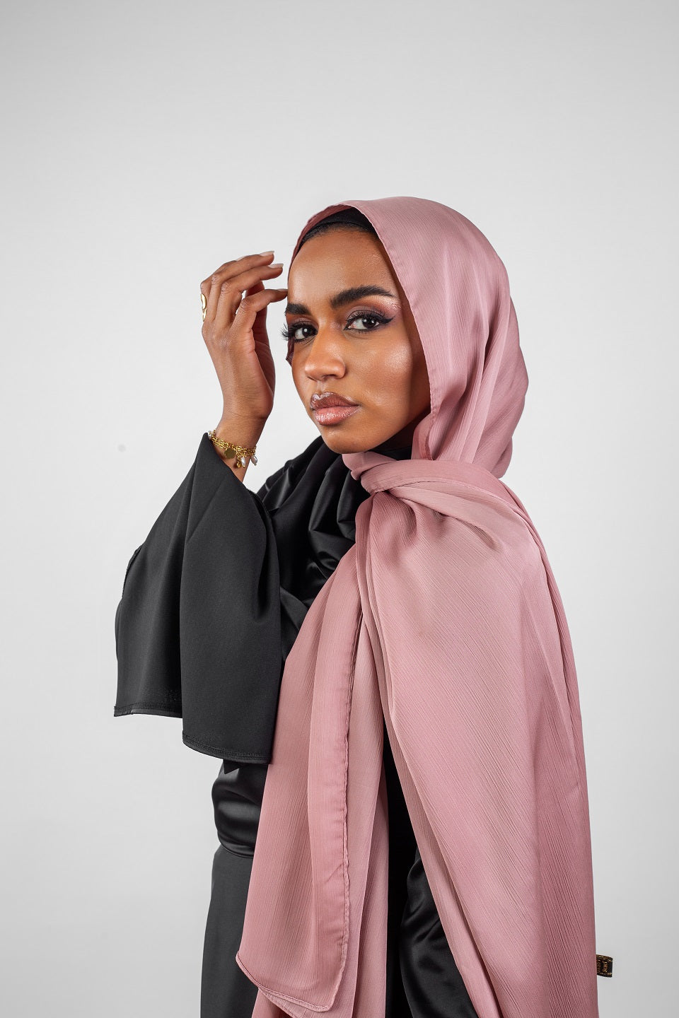 Crinkle Silk Satin Hijab-Blush Pink