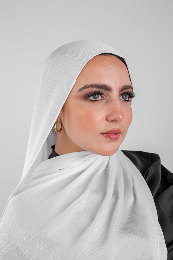 Crinkle Silk Satin Hijab- Off White