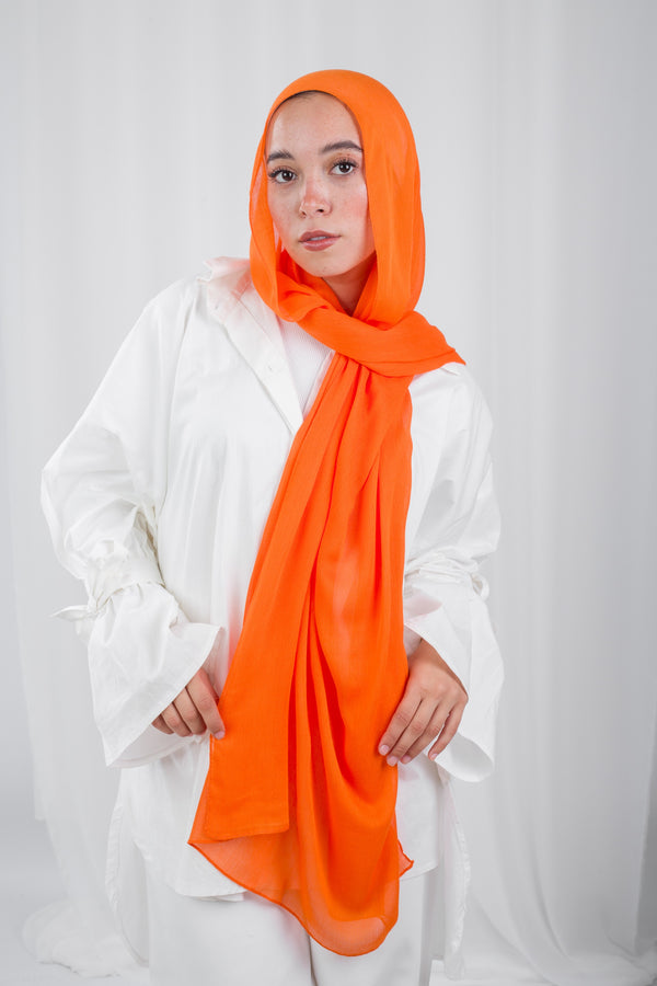Crinkle Modal Hijab -Neon Orange