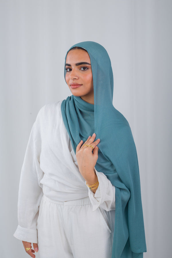 Crinkle Modal Hijab - Teal Blue
