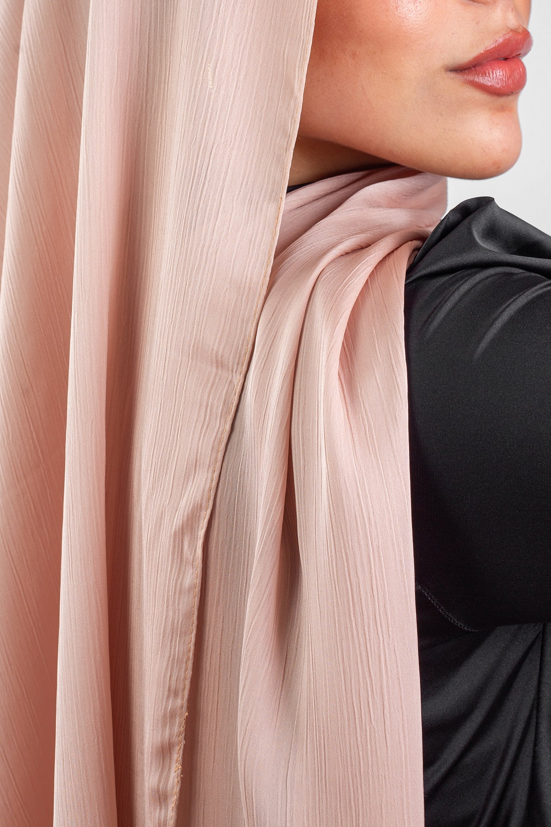 Crinkle Silk Satin Hijab-Misty Rose