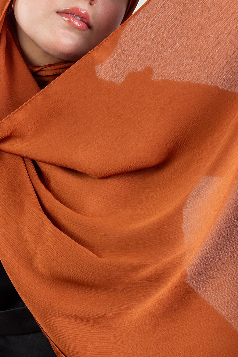 Crinkle Silk Satin Hijab-Ginger Brown