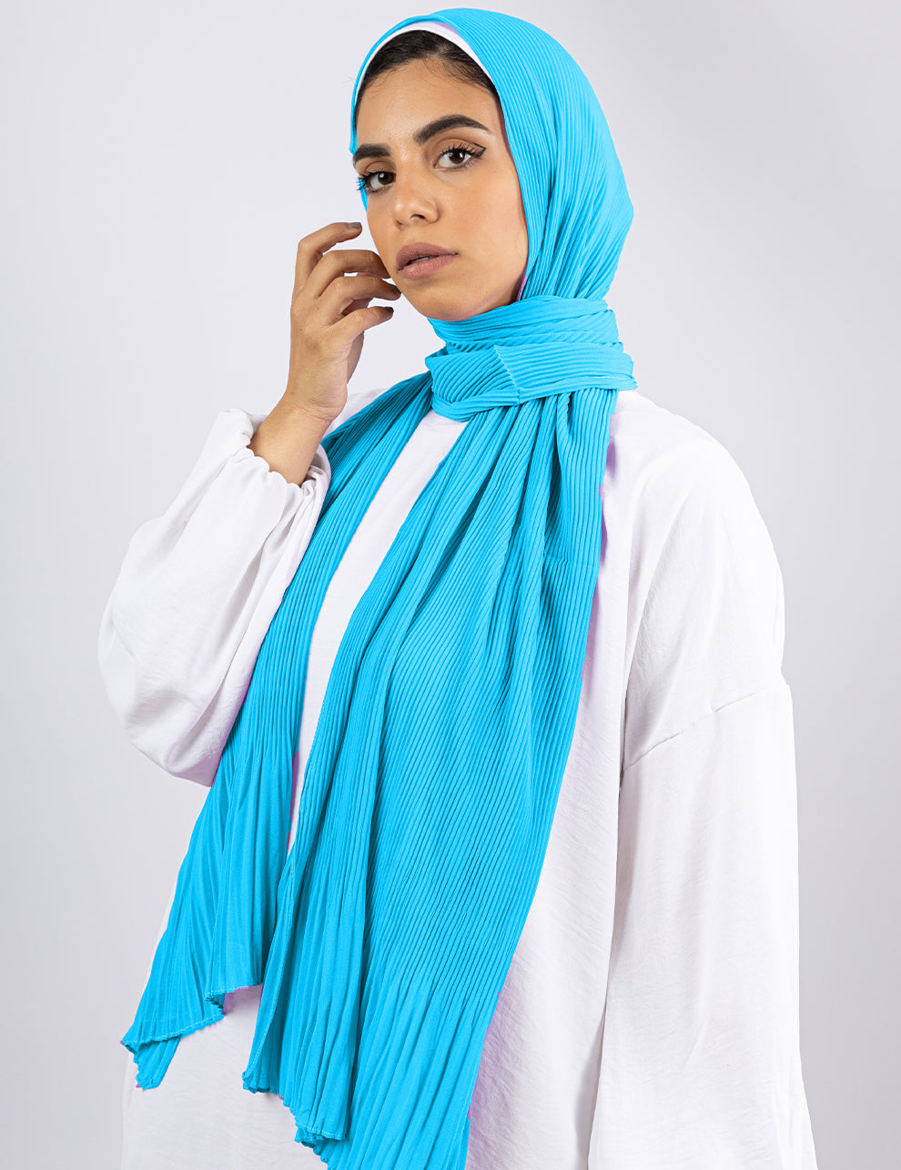 Cascade Pleat Hijab - Sky Blue